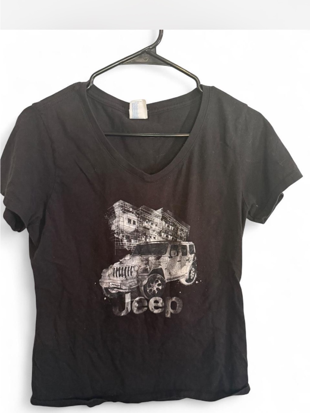 Jeep Black V-Neck Tee with White Jeep Graphic